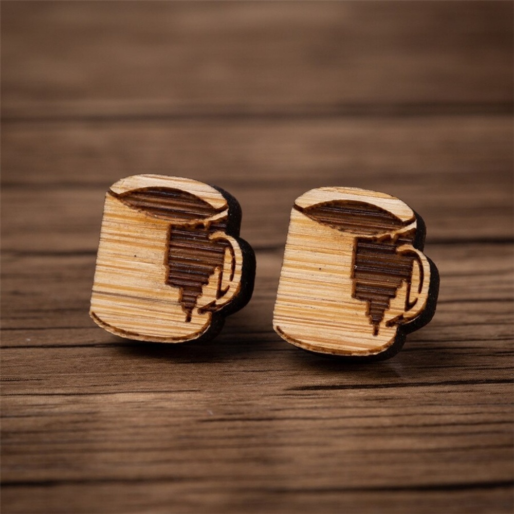"Morning, Hunny" Coffee Cup Vintage Wood Earrings